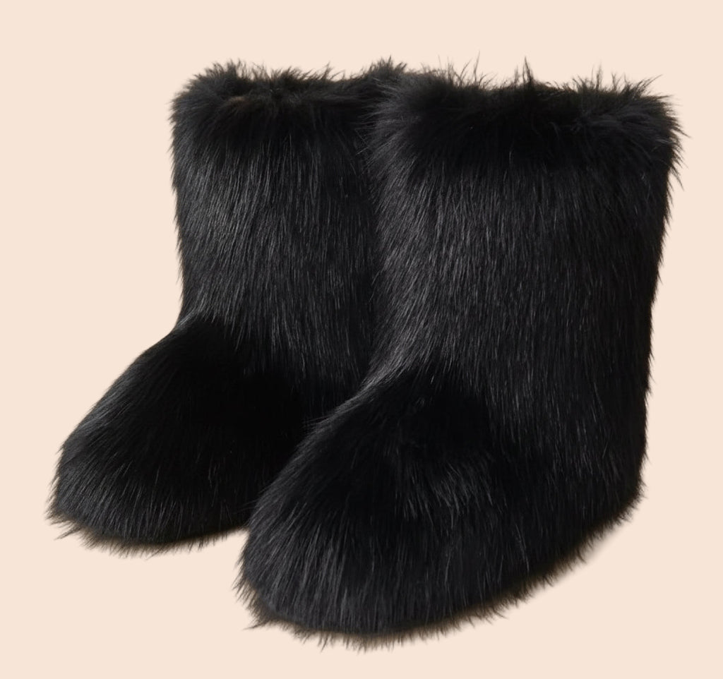 Women Winter Luxury Boots Black Fur